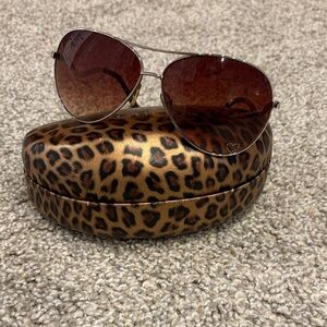 Guess Aviator Sunglasses with Leopard Print Case and Black Lenses